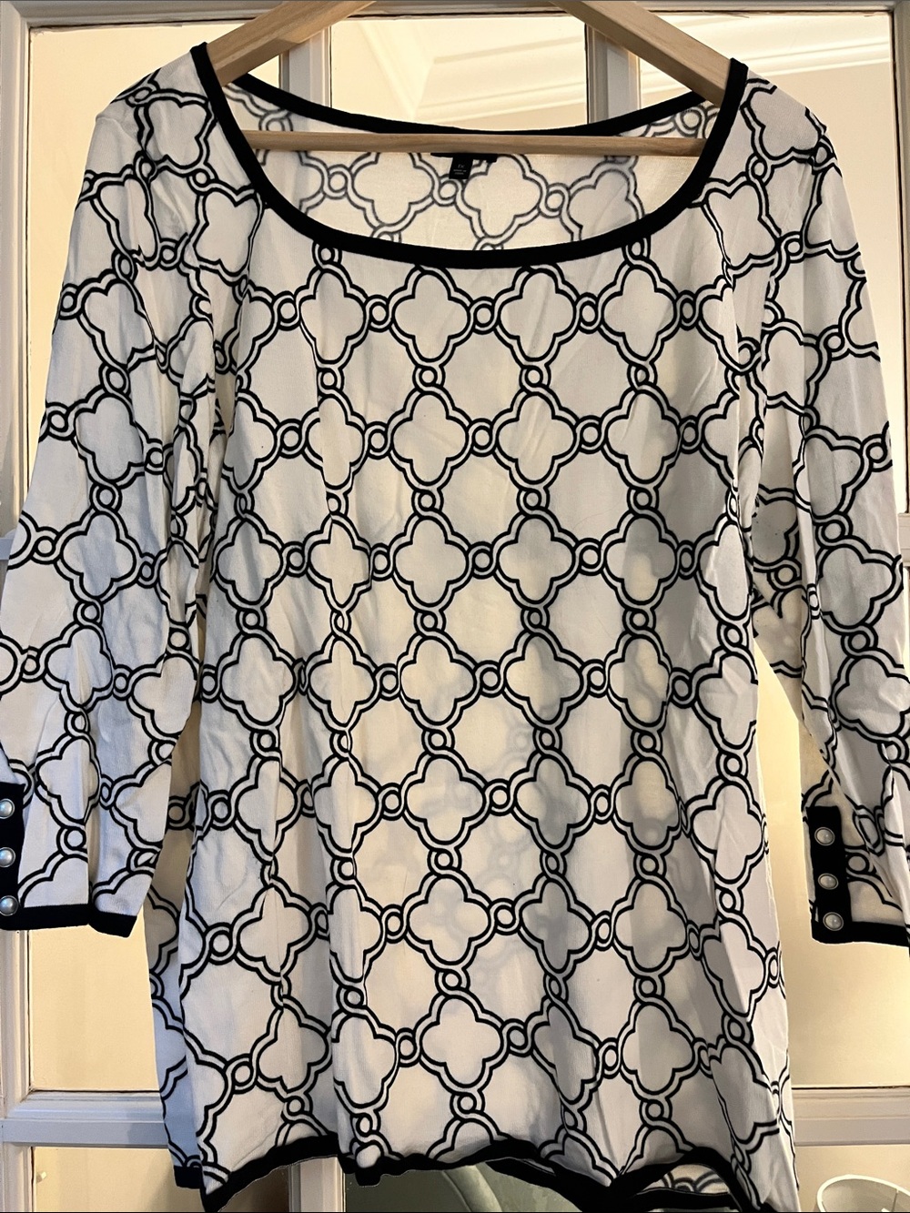 Women’s White Geometric Print Boatneck Top from Talbots in size 1X
